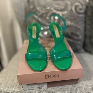 Green clear heels size 10 worn once almost new.